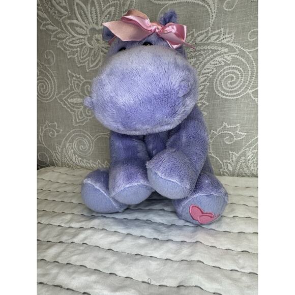 Applause By Russ Plush Stuffed Purple Hippo Pink Bow Sweethearts 9” Heart Patch - Picture 2 of 6